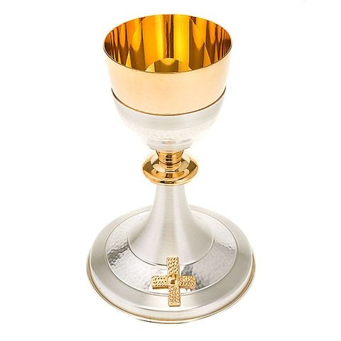 Chén lễ xi vàng CLXV012 Thánh giá vàng nền bạc 20cm