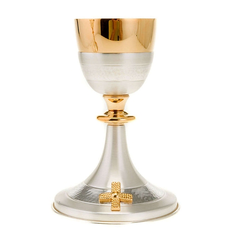Chén lễ xi vàng CLXV012 Thánh giá vàng nền bạc 20cm