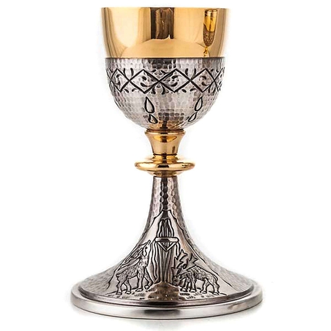 Chén lễ xi vàng CLXV068 Mẫu hai con nai khắc giọt nước 21cm