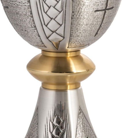 Chén Lễ Italy xi vàng CLXV334 Mẫu Chạm lúa mì và Thánh Giá 18cm