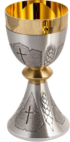 Chén Lễ Italy xi vàng CLXV334 Mẫu Chạm lúa mì và Thánh Giá 18cm