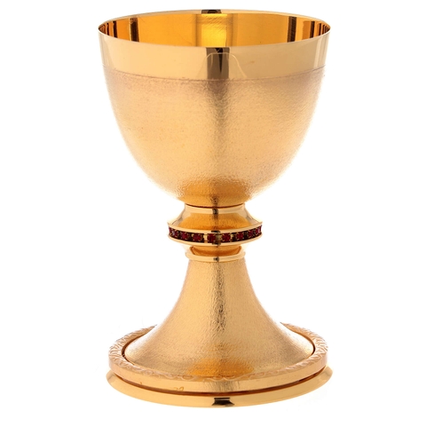 Chén lễ Italy xi vàng CLXV347 Mẫu tay nắm đá viền đỏ 19cm