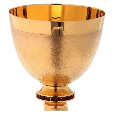 Chén lễ Italy xi vàng CLXV347 Mẫu tay nắm đá viền đỏ 19cm
