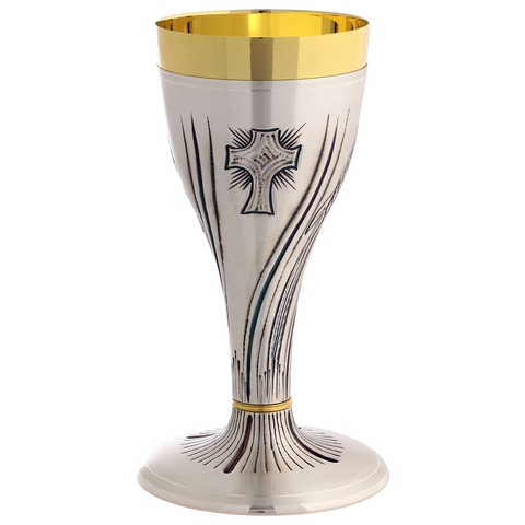 Chén Lễ Italy xi vàng CLXV405 - Mẫu Thánh Giá và lúa mì 20cm