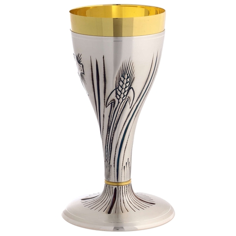 Chén Lễ Italy xi vàng CLXV405 - Mẫu Thánh Giá và lúa mì 20cm