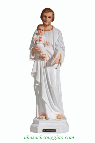 Tượng Thánh Giuse bế Chúa 53cm màu trắng