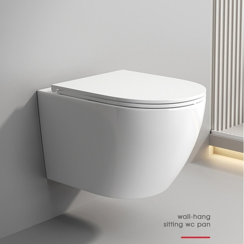 Bồn cầu treo tường tét nước âm, thân sứ tròn