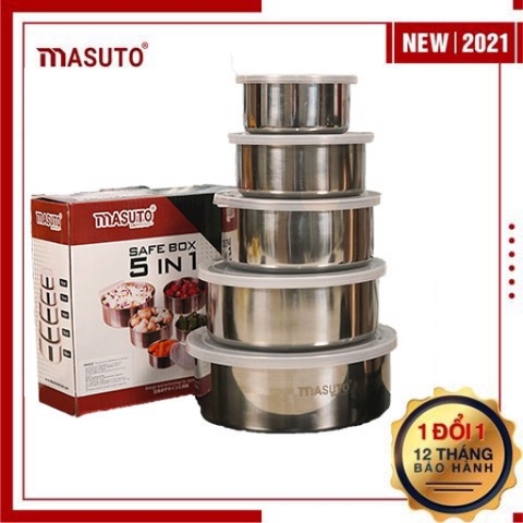 Bộ 5 hộp đựng thực phẩm cao cấp chất liệu inox 304 có nắp đậy ms-01