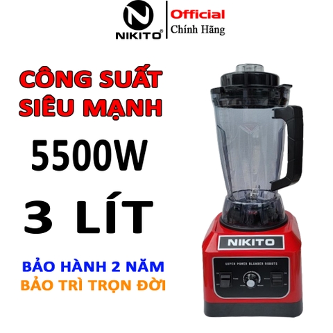 Máy xay sinh tố công nghiệp NIKITO 5500W Bảo hành 24 tháng xay thịt cá rau củ quả, sinh tố ngũ cốc đồ khô, rau má-NIKITO