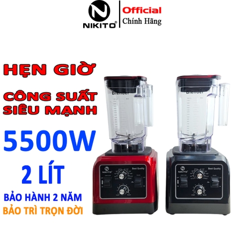 [HẸN GIỜ] Máy Xay Sinh Tố Công Nghiệp NIKITO 5500W Cối 2L, Xay Thịt Cá Rau Củ Quả, Sữa Hạt, Sinh Tố Ngũ Cốc Đồ Khô xay