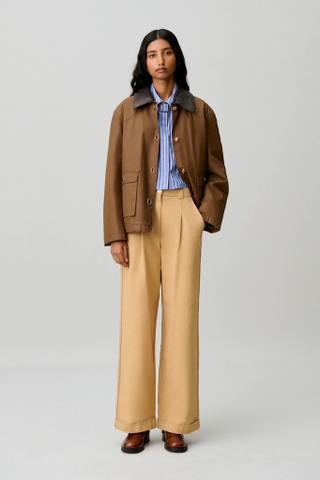 Quần CLAUDIE nâu ống đứng chỉ nổi