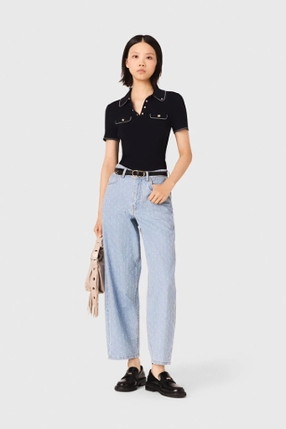 Áo MAJE cổ bẻ navy viền chỉ