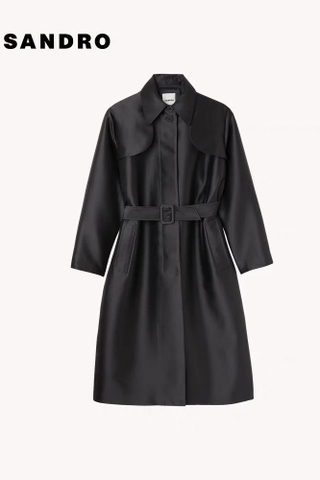 Trencoat Sandro đen kèm belt