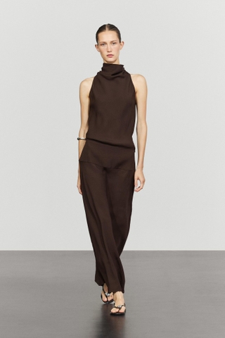 Váy MASSIMO DUTTI nâu cổ đổ sát nách