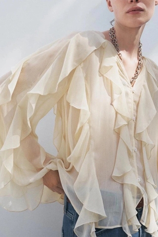 Sơ mi ZARA cổ V bèo thân