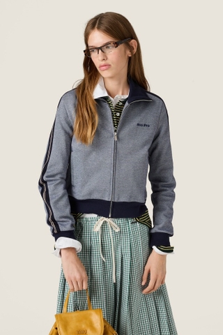 Áo khoác MIUMIU ghi viền tay nâu chun gấu (có set)