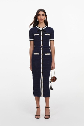 Váy SELF PORTRAIT navy cộc nơ cổ kèm belt