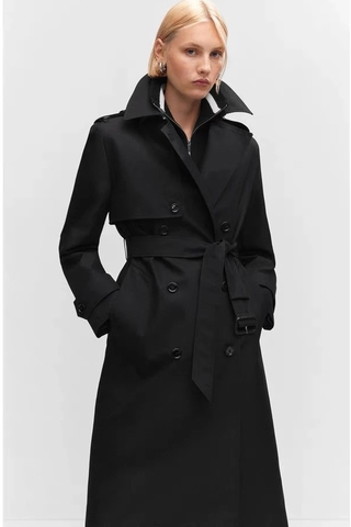 Trench coat MANGO đen 2023