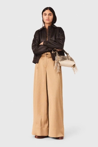 Quần MAJE lụa nâu đính đá