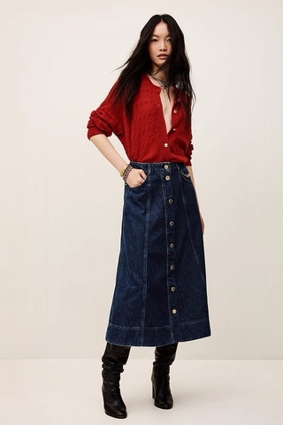 Cardigan BA&SH đỏ len mỏng khuy vàng