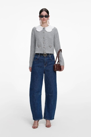 Áo len SELF PORTRAIT ghi cổ bèo trắng