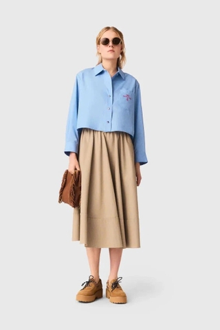 Sơ mi MAJE kẻ xanh thêu chữ đỏ