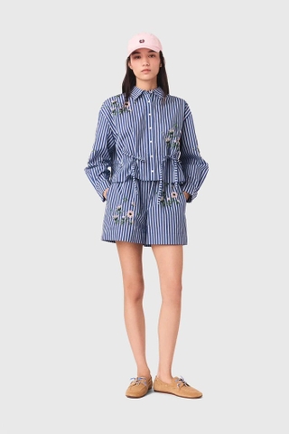 Sơ mi MAJE kẻ xanh thêu hoa (có set)