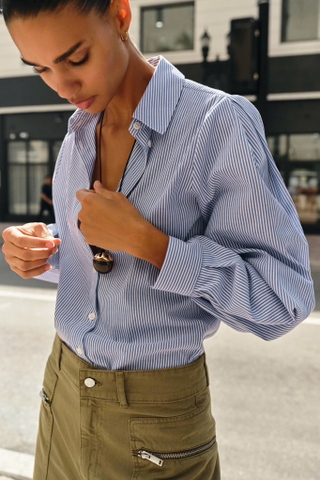 Sơ mi ZARA kẻ xanh nhỏ