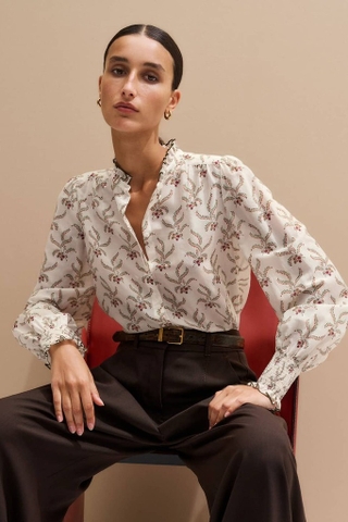 Sơ mi ME+EM lụa hoa cổ bèo