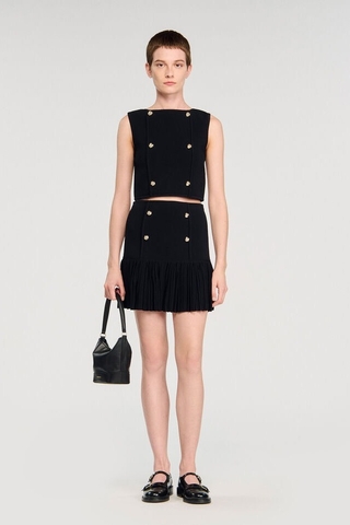 Chân váy SANDRO đen khuy vàng (có set)