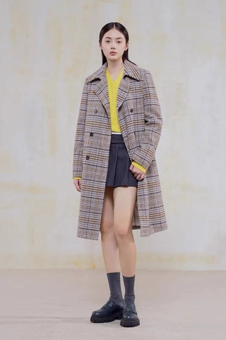 Áo dạ Maje kẻ nâu dáng dài