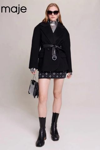 Áo dạ Maje đen kèm belt da