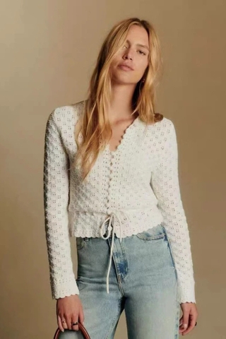 Áo SEZANE len móc hàng khuy dây rút eo