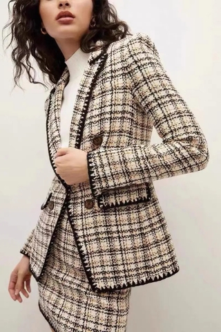 Blazer VERONICA kẻ nâu viền đen