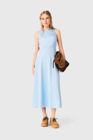 Váy MAJE maxi lụa xanh hở lưng