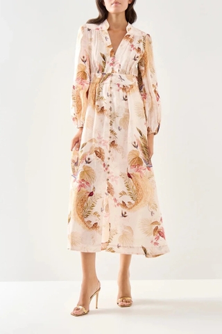 Váy ZIMMERMANN hoa nâu cổ V dáng dài