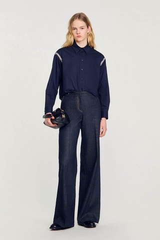 Sơ mi SANDRO navy viền vai đá