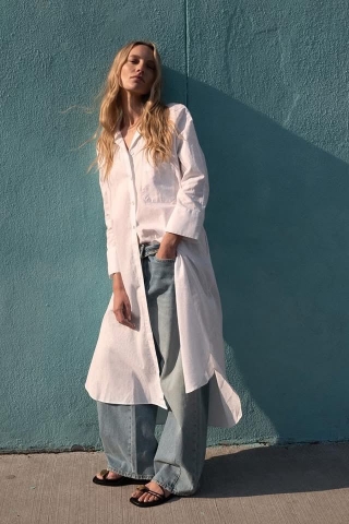 Váy ZARA sơ mi linen túi ngực 3 màu