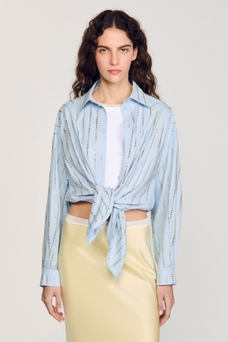 Sơ mi SANDRO xanh đính đá