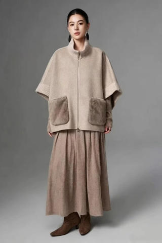 Cape len cashmere LORO PIANA túi lông