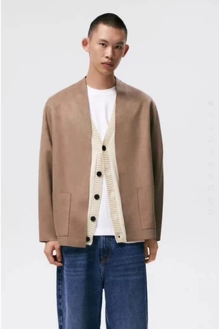 Áo khoác da lộn túi 2 bên