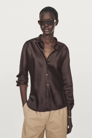 Sơ mi MASSIMO DUTTI lụa nâu đuôi tôm