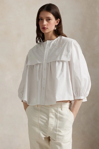 Sơ mi RALPH LAUREN trắng vạt ngực thêu