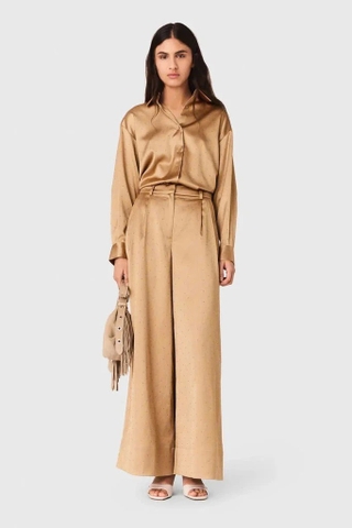 Sơ mi MAJE lụa nâu đính đá (có set)