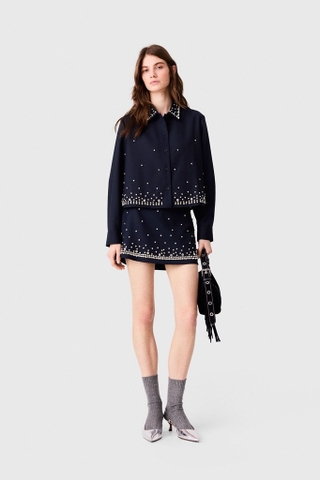 Sơ mi MAJE navy cổ bẻ cườm đá (có set)