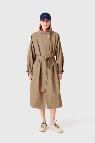 Trendcoat MAJE nâu khuy tròn vàng kèm belt