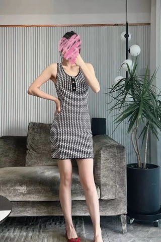 Váy len 2 dây JORYA họa tiết đen trắng