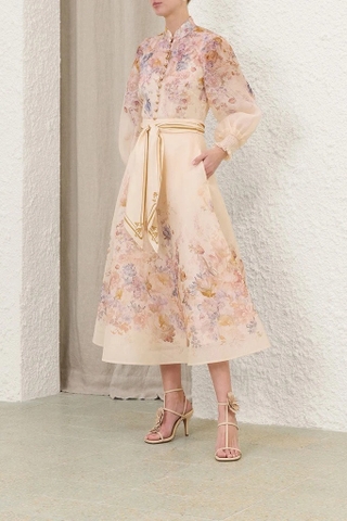 Áo sơ mi ZIMMERMANN be nâu tay bồng (có set belt lụa)