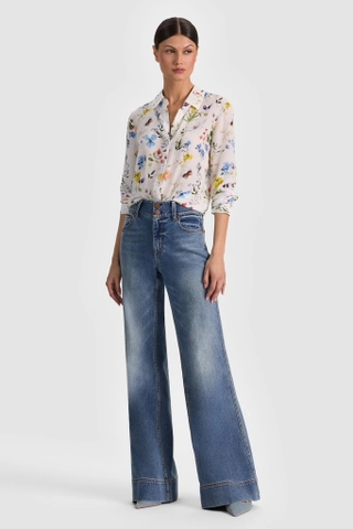 Sơ mi ALICE OLIVIA họa tiết hoa màu sắc