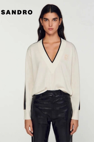 Áo len SANDRO logo ngực viền đen